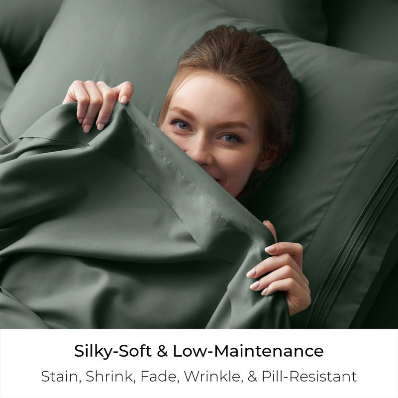 Mellanni King Size Flat Sheet - Iconic Collection Bedding - Hotel Luxury, Extra Soft, Cooling - Wrinkle, Fade, Stain Resistant - 1 Flat Sheet Only (King, Emerald Green) - Image 5